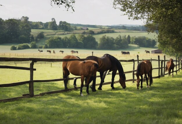 Photo equestrian elegance the majestic beauty of horses in farm life