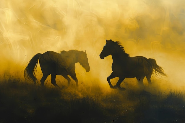 Equestrian Harmony A Duo of Majestic Horses Amidst Golden Fields