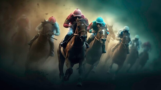 Equestrian Sport of Horse Racing with Jockeys generated by AI