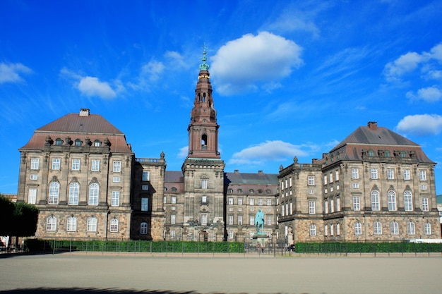 The equestrian statue of King Frederik VII in front of the Christiansborg Palace in Copenhagen Denmark