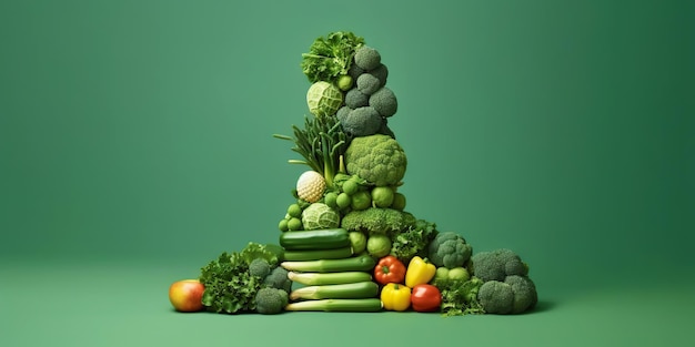 Концепция сбалансированного пищевого баланса Балансирующая пирамида или башня из овощей Генеративный ИИ