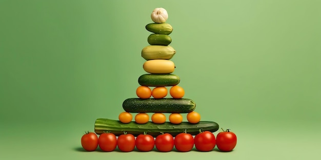 Foto equilibrio alimentare equilibrio dieta concetto piramide di bilanciamento o torre di verdure ai generativa