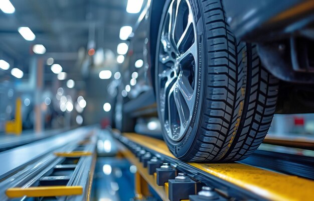 The equipment for adjusting the car wheels angle is mounted on a wheel