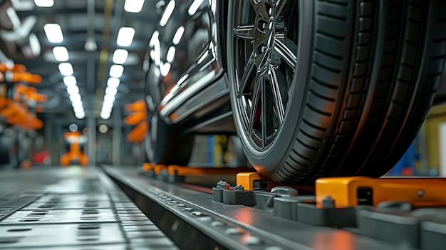 The equipment for adjusting the car wheels angle is mounted on a wheel