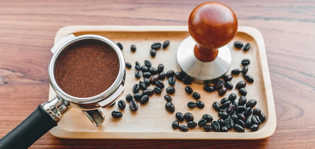 Equipment of barista coffee tool tamper and tempered coffee in filter