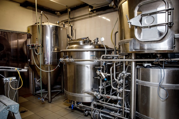 Equipment for brewing beer at the brewery.