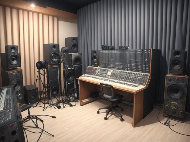 Photo equipment in an empty musical recording room