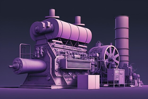 Equipment and machines in light purple tones industrial modern