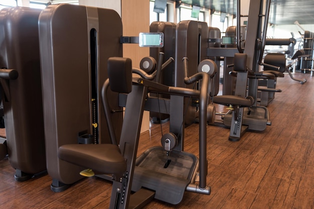 Equipment And Machines At The Modern Gym Room Fitness Center