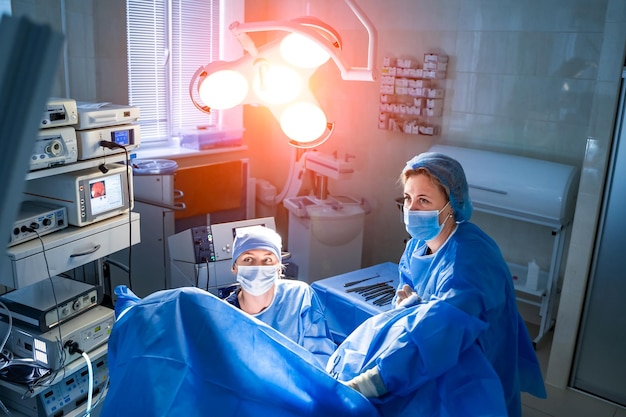 Equipment and medical devices in modern operating room Operating theatre Selective focus