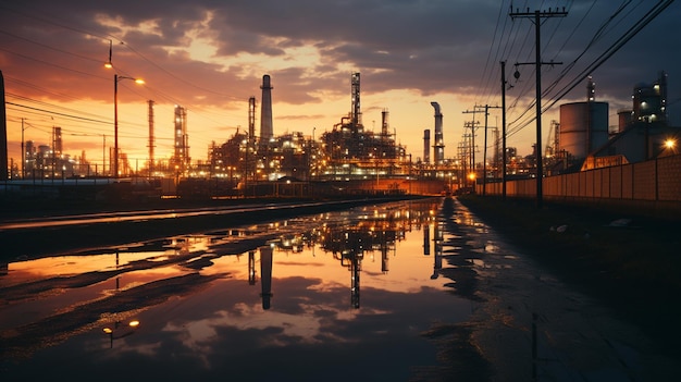 Photo equipment of oil production at sunset