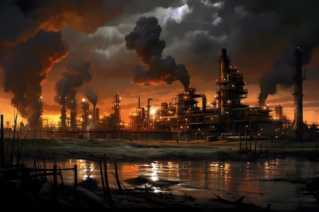石油精製の設備 石油とガス精製所のエリア パイプライン工場と石油タンクゾーン
