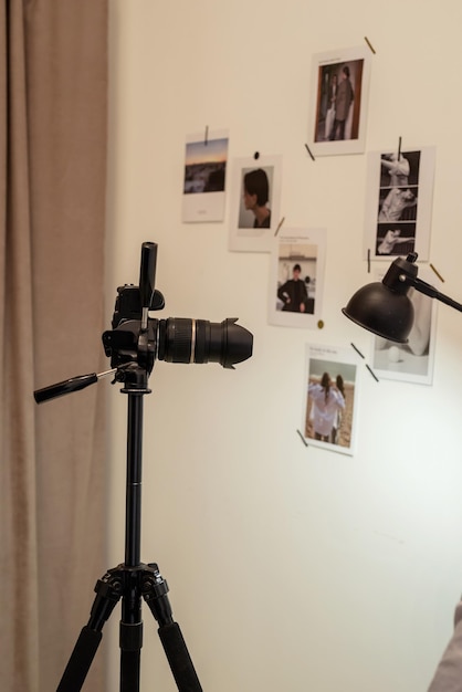 Equipment for photo studios and fashion photography. Camera on a tripod