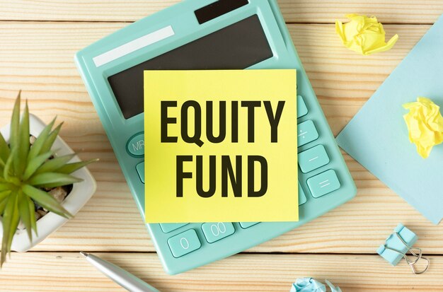 Equity fund text in paper. Financial forex business chart report