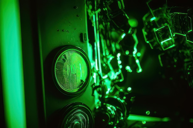 Er brandt een groen lampje op een machine met het woord toyota erop.