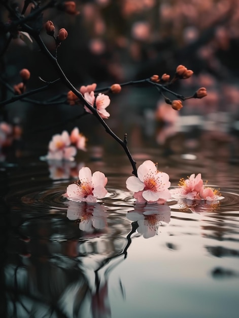 er drijven roze bloemen op het water in de vijver generatieve ai