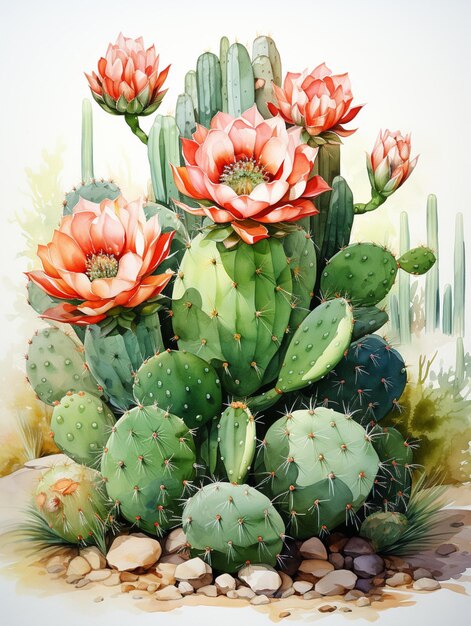 er groeien veel bloemen op de cactus generatieve ai