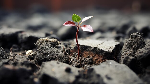 Foto er groeit een klein plantje uit de grond