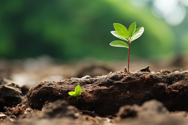 er groeit een klein plantje uit de grond