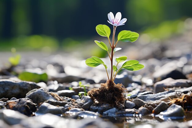 er groeit een klein plantje uit de grond