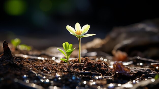 er groeit een kleine bloem uit de grond