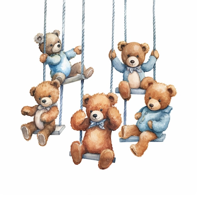 er hangen vier teddyberen aan een touw op een schommel generatieve ai