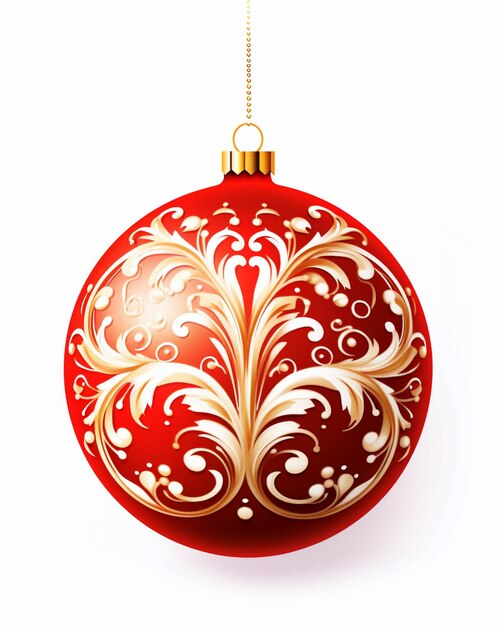 er hangt een rode kerstbal met gouden ornamenten eraan generatieve ai