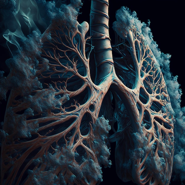 er is een 3D-beeld van een generatieve ai van menselijke longen