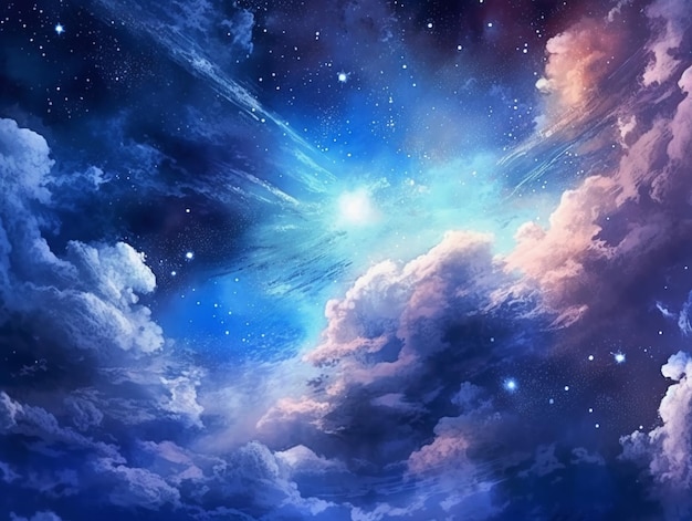 er is een afbeelding van een lucht met wolken en sterren generatieve ai