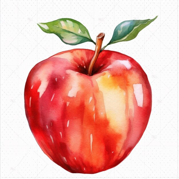 Er is een aquarel schilderij van een appel met een blad generatief ai