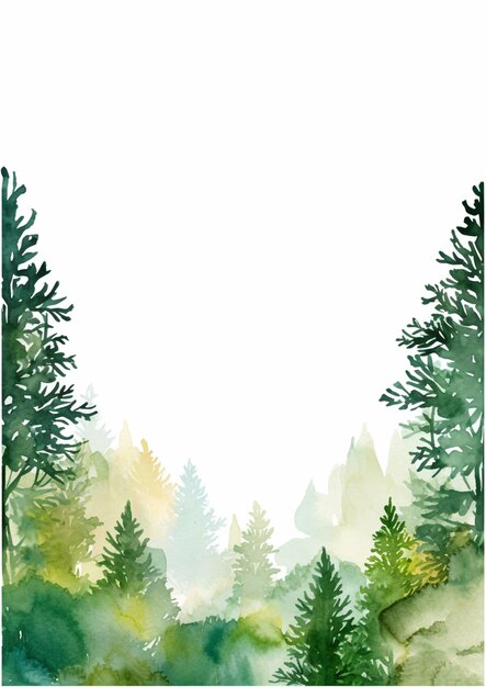 Er is een aquarel schilderij van een bos met bomen generatieve ai