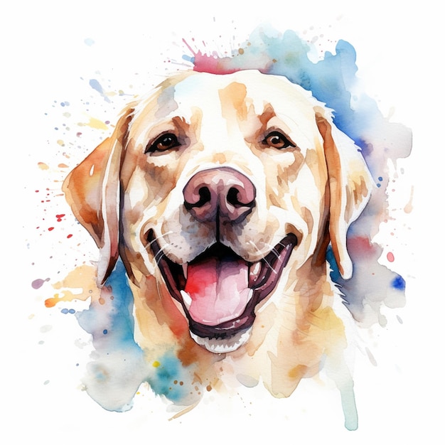 Er is een aquarel schilderij van een hond met een grote glimlach generatieve ai