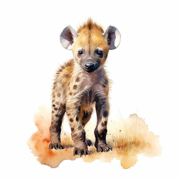 Er is een aquarel schilderij van een hyena in de wilde generatieve ai