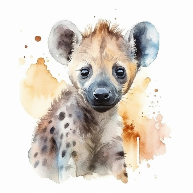 Er is een aquarel schilderij van een hyena in de wilde generatieve ai