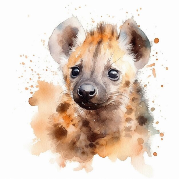 Er is een aquarel schilderij van een hyena met een witte achtergrond generatieve ai