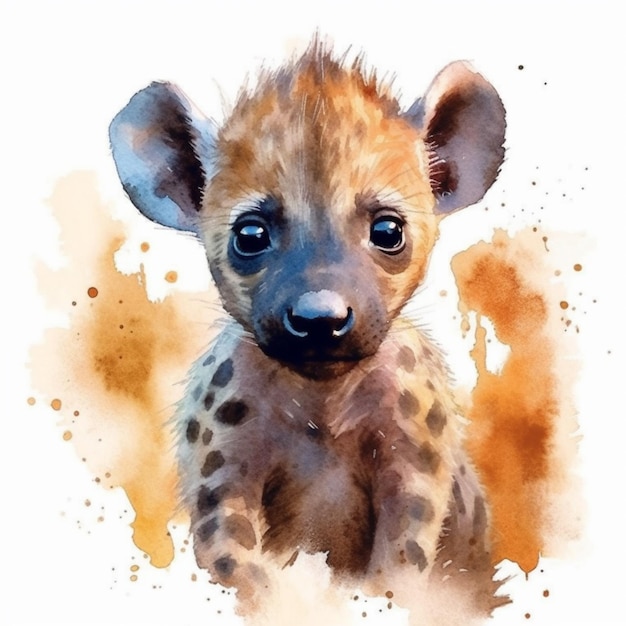 Er is een aquarel schilderij van een hyena welp generatieve ai