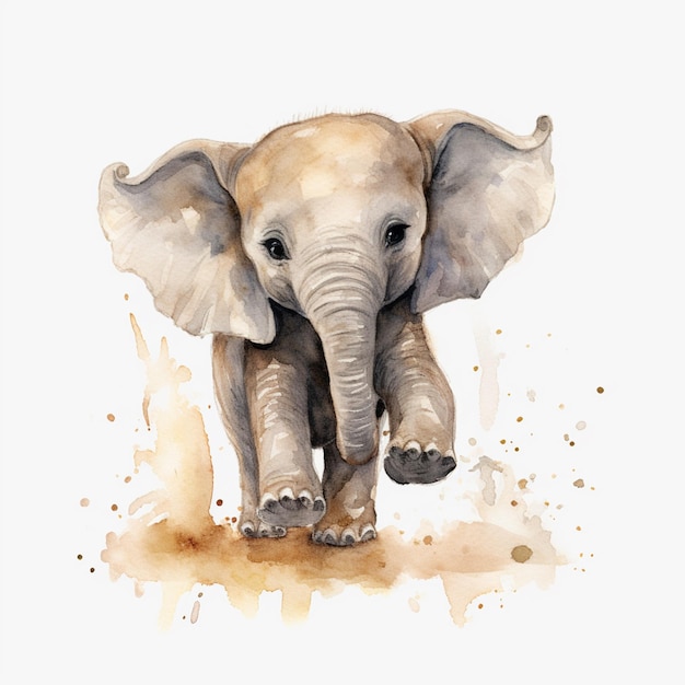 Er is een aquarel schilderij van een olifant met een witte achtergrond generatieve ai