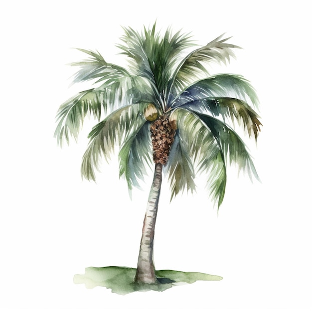 er is een aquarel schilderij van een palmboom op een witte achtergrond generatieve ai