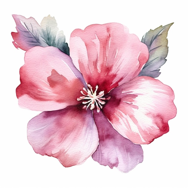 Er is een aquarel schilderij van een roze bloem op een witte achtergrond generatieve ai