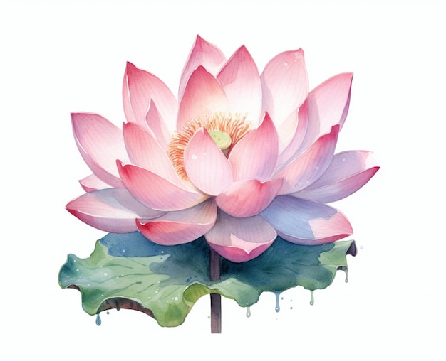 er is een aquarel schilderij van een roze lotusbloem generatieve ai