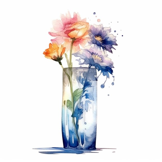 Foto er is een aquarel schilderij van een vaas met bloemen erin generatieve ai