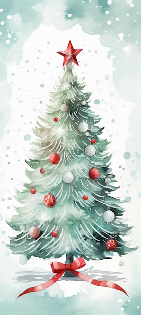 er is een aquarel van een kerstboom met ornamenten generatieve ai