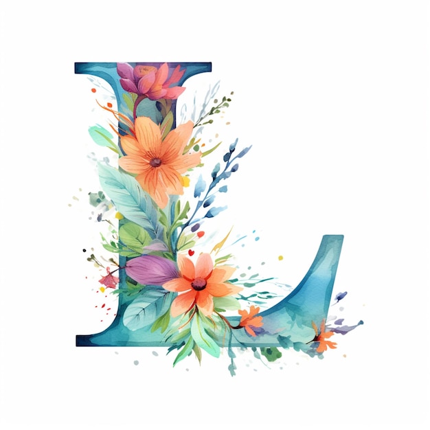 Er is een aquarel van een letter l met bloemen generatieve ai