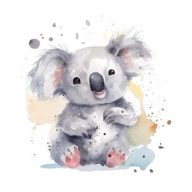 Foto er is een aquarelschilderij van een koalabeer die op de grond zit generatieve ai