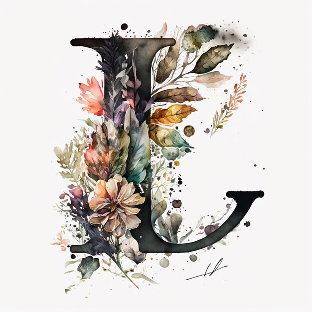 er is een aquarelschilderij van een letter j met bloemen generatieve ai