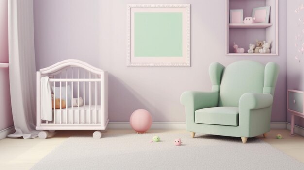 er is een babykamer met een wieg en een stoel generatieve ai