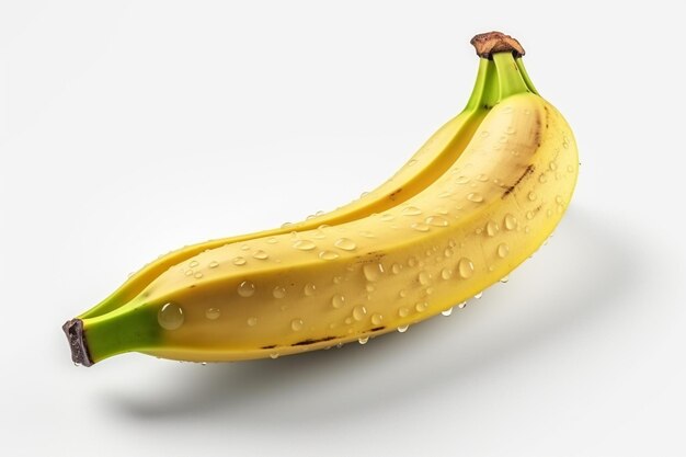 er is een banaan met waterdruppels erop op een wit oppervlak generatieve ai