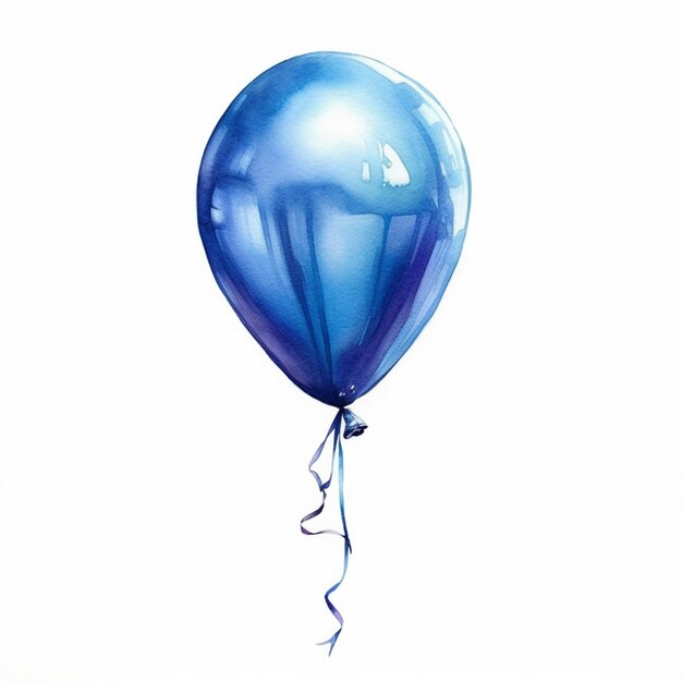 Er is een blauwe ballon met een lint er aan bevestigd.