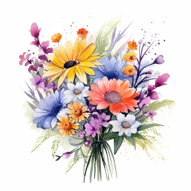 Er is een boeket bloemen dat is geschilderd in aquarel generatieve ai