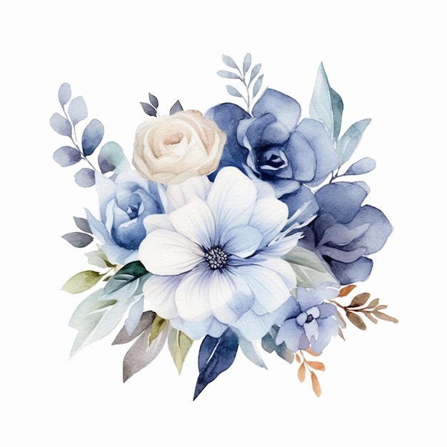 Er is een boeket bloemen met blauwe en witte bloemen generatieve ai